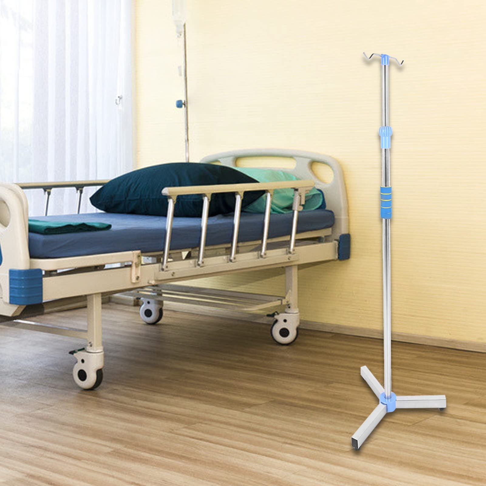 Słupek do Kroplówki z Kółkami, Stojak na kroplówkę Regulowany Stojak na torebkę ze Stali Nierdzewnej Słupy do Kroplówki Przenośny Stojak na kroplówkę z 2 Haczykami do Domu