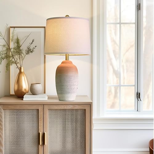 Miniatura 6 de Lámpara de mesa vintage de cerámica de 24.5 pulgadas, lámpara de noche rústica de granja individual con acabado texturizado natural, lámparas de