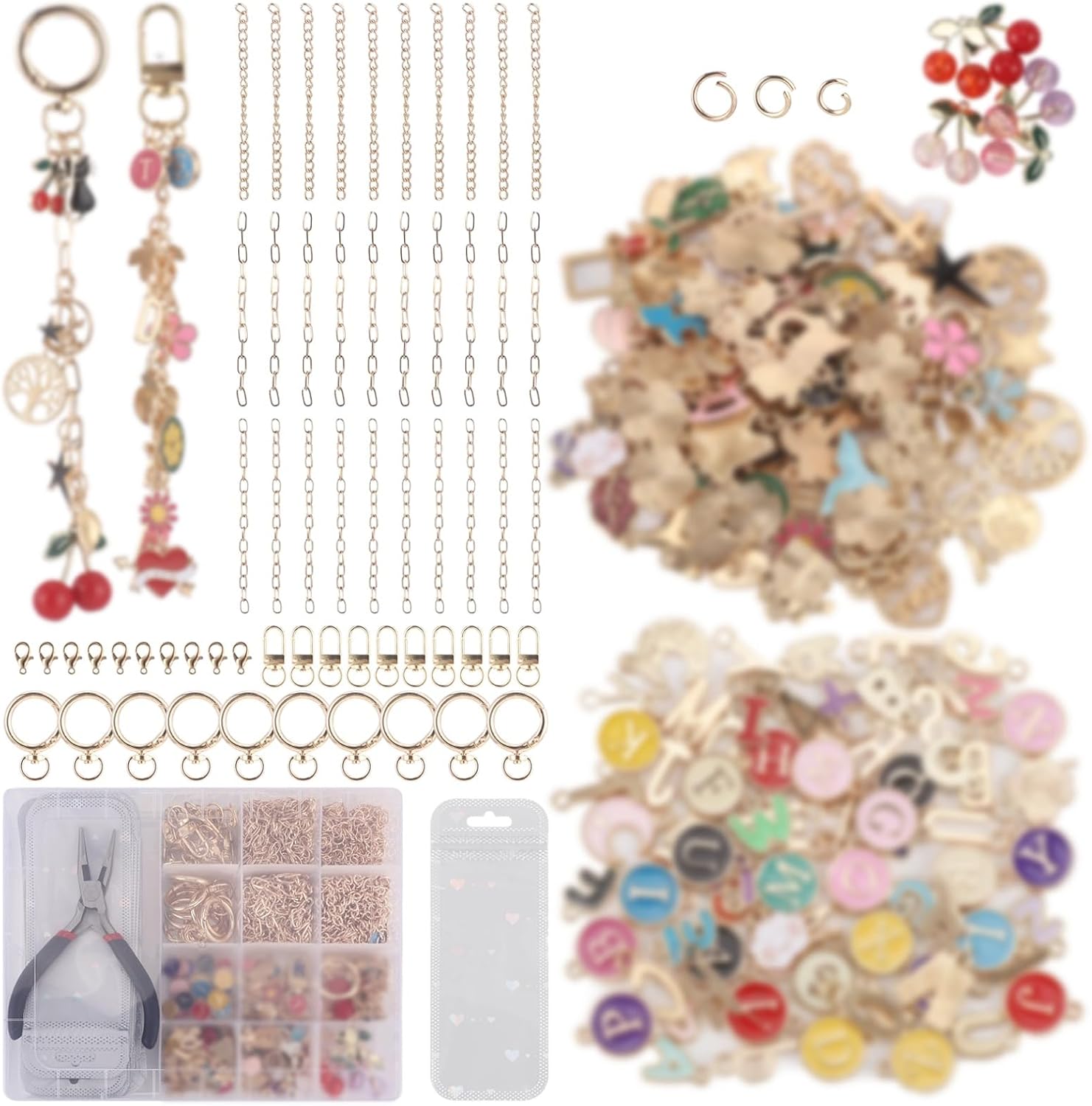 DORMIYA 656PCS DIY Lip Gloss Charms Keychain Kit with Pendants, Pliers, Jump Rings, 3.7 in Chains, Jewelry Making Kit for Custom Keychains, Bags, Valentines Gifts (656PCS)