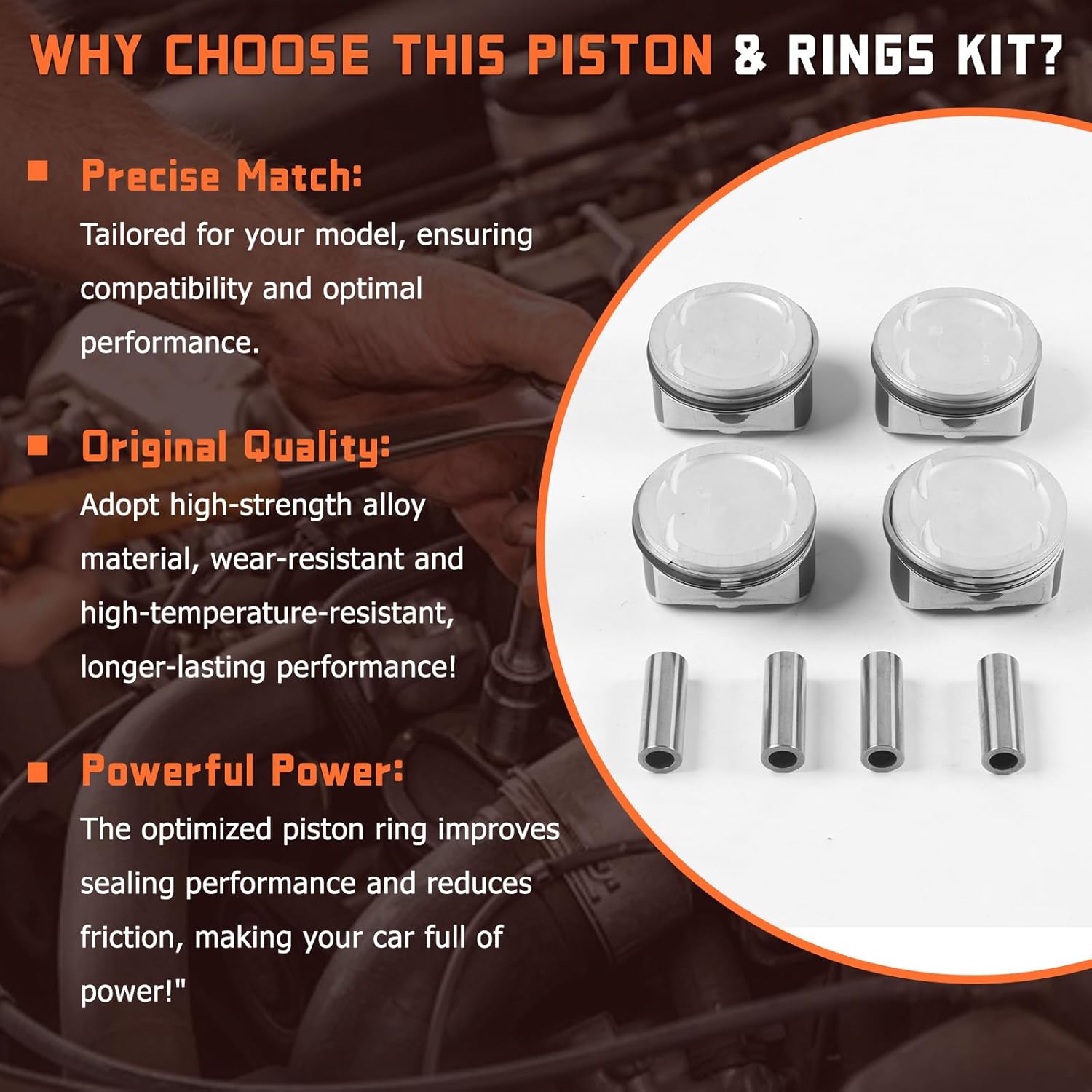 4pcs 23410-2G200 Engine Pistons Rings Set Compatible with 2007-2019 Hyundai Kia Sonata Sorento G4KE 2.4L Engine Piston + Piston Ring Set Aftermarket Parts