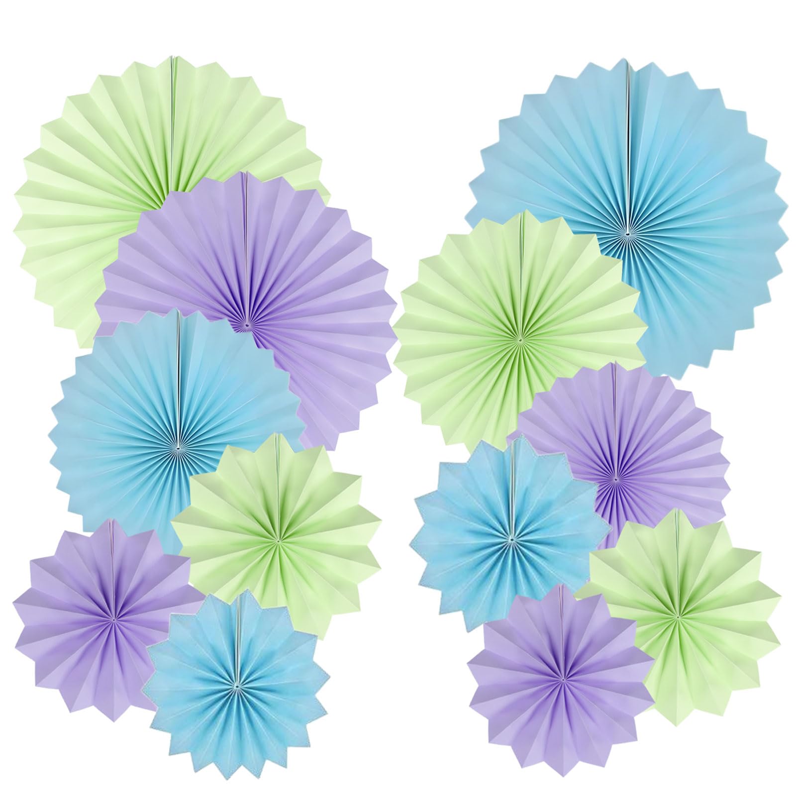 Vsosfiza Papier-Rundfächer Partydekoration - Lila/Blau/Grün - 12er Set (20/25/30/35 cm) für Monster-, Weltraum- und Joker-Partys