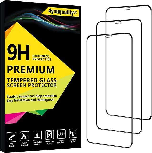 4youquality [3-Pack][Full Coverage] iPhone 11 Pro, iPhone XS and iPhone X Screen Protector, Tempered Glass Film [Full-Coverage][LifetimeWarranty] Screen Protector for iPhone X/XS and iPhone 11 Pro