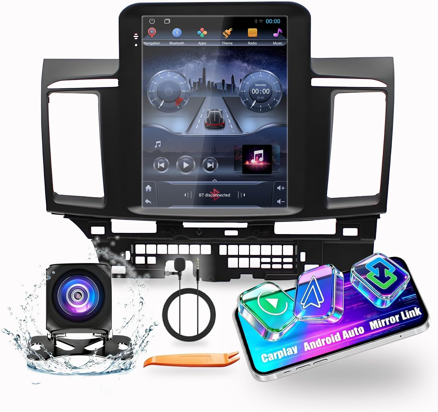 Kunfine Tesla Style Car CarPlay Android Auto Navigation Stereo GPS Radio Camera 9.7" IPS Touchscreen Headunit Tablet Media Player for Mitsubishi Lancer 2006-2018, if Applicable Octa Core 4G+64G