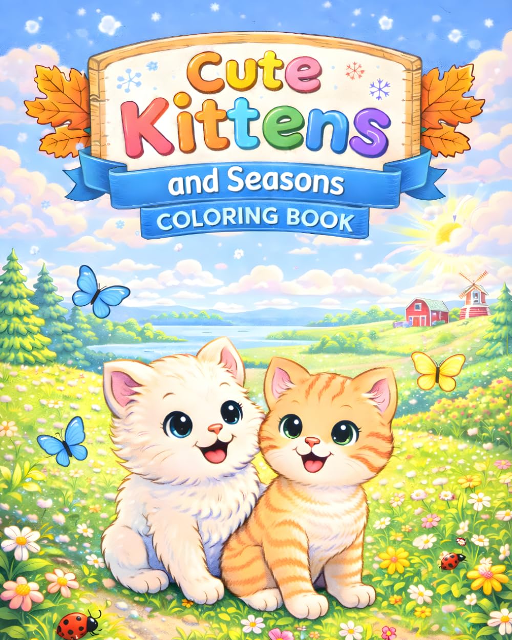 Cute Kittens and Seasons Coloring Book: 20 Adorable Kitty Scenes Through the Four Seasons Fun and Easy Coloring Pages for Kids Ages 4-8 (Cute Kittens Coloring Book)