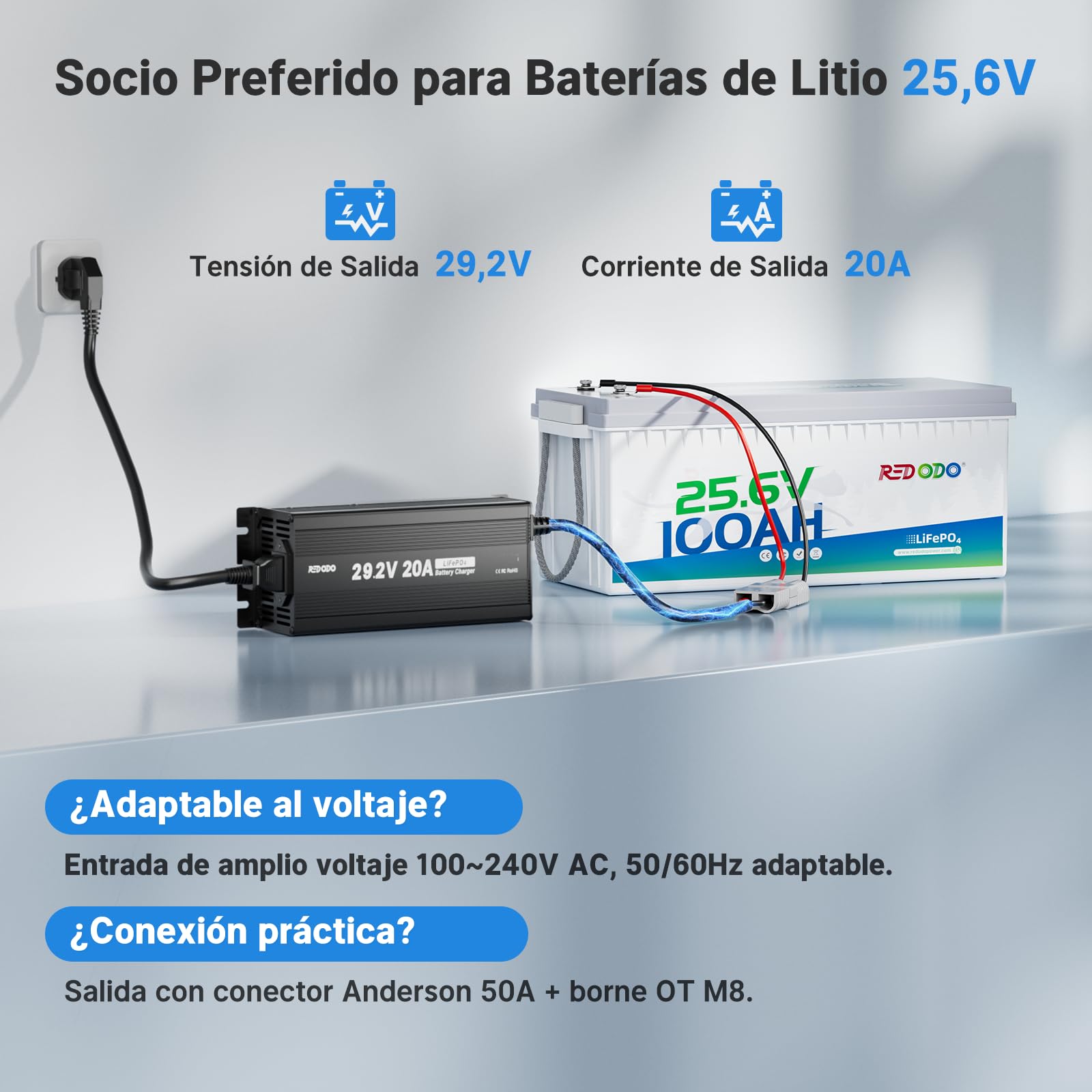 Redodo Cargador LiFePO4 29.2V 20A (24V20A)