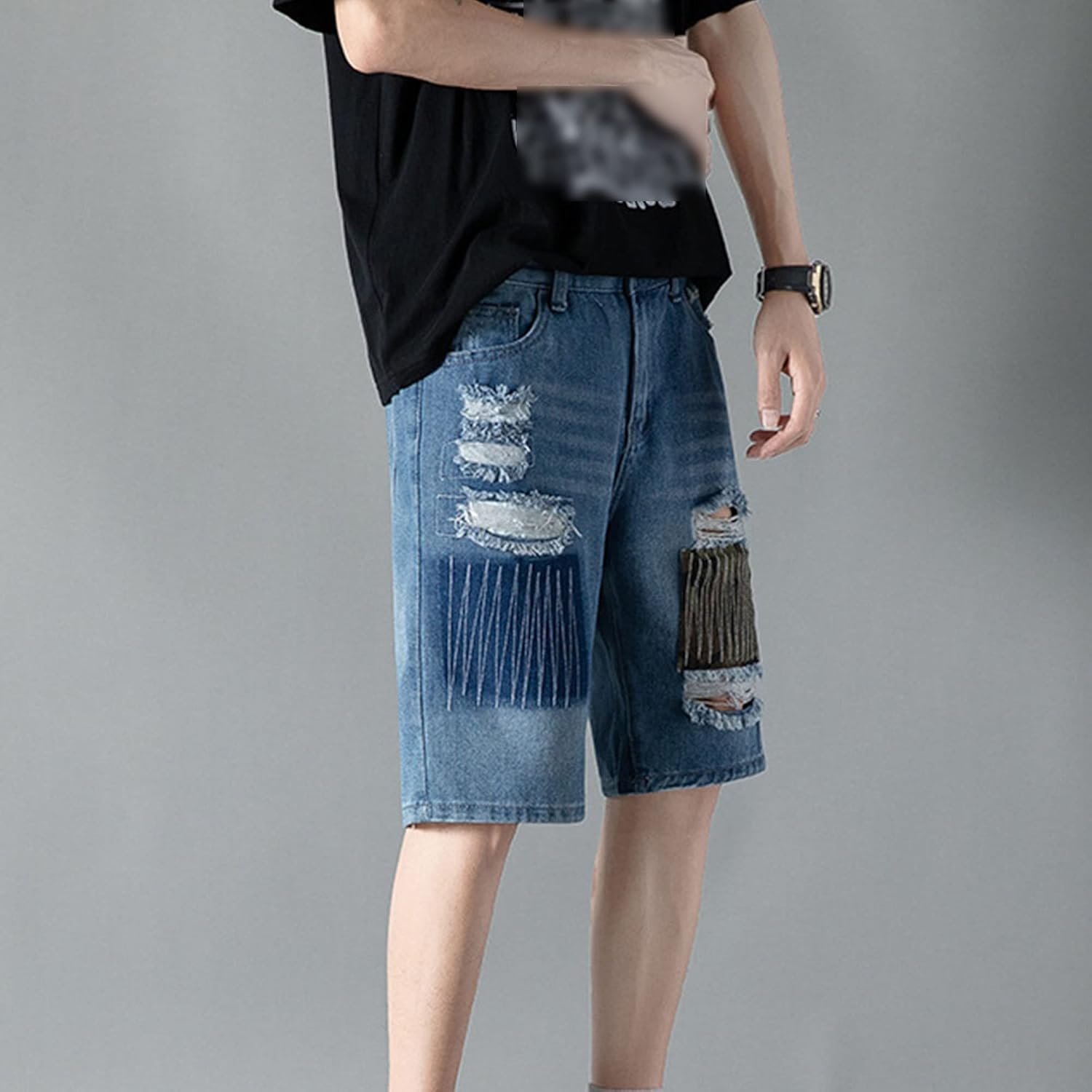 Men's Distressed Jean Jorts Casual Classic Straight Short Jeans Relaxed Fit Work Short Pants Big and Tall