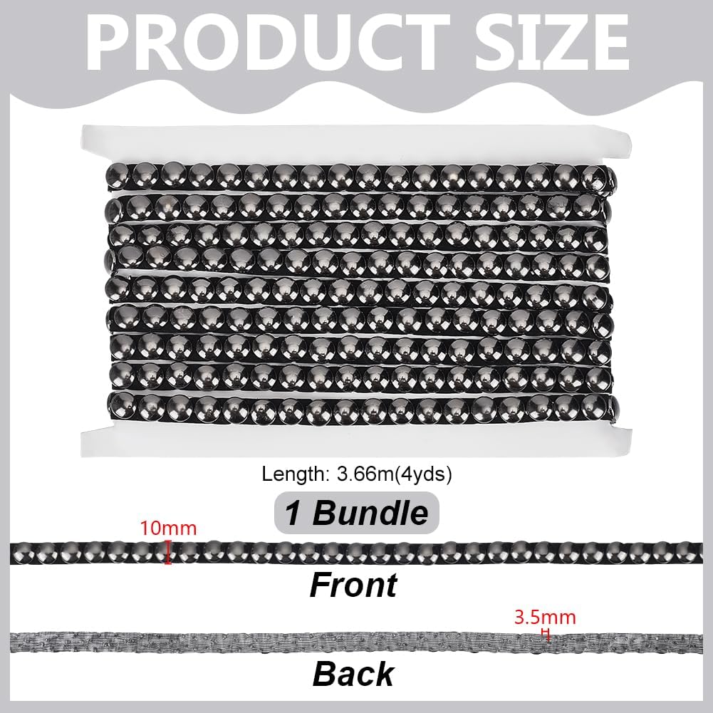 AHANDMAKER 4 Yards Hot Fix Nailhead Trim, 0.39inch/10mm Wide Stainless Steel Round Rivet Studed Applique Metal Iron-on Convex Dome Nailhead Trim for Purse Handbag Punk Clothing Shoes Belt Decoration