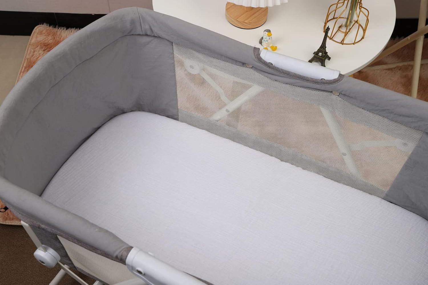 Onacosht Muslin Bassinet Sheets 35" X 20" Compatiable with AMKE 3 in 1 Bassinets, MiClassic, Uiuwoo, Foalom, YADAQE, Milliard and TCBunny Bassinet, 100% Cotton Soft Breathable 2 Pack, White and Grey - Image 5