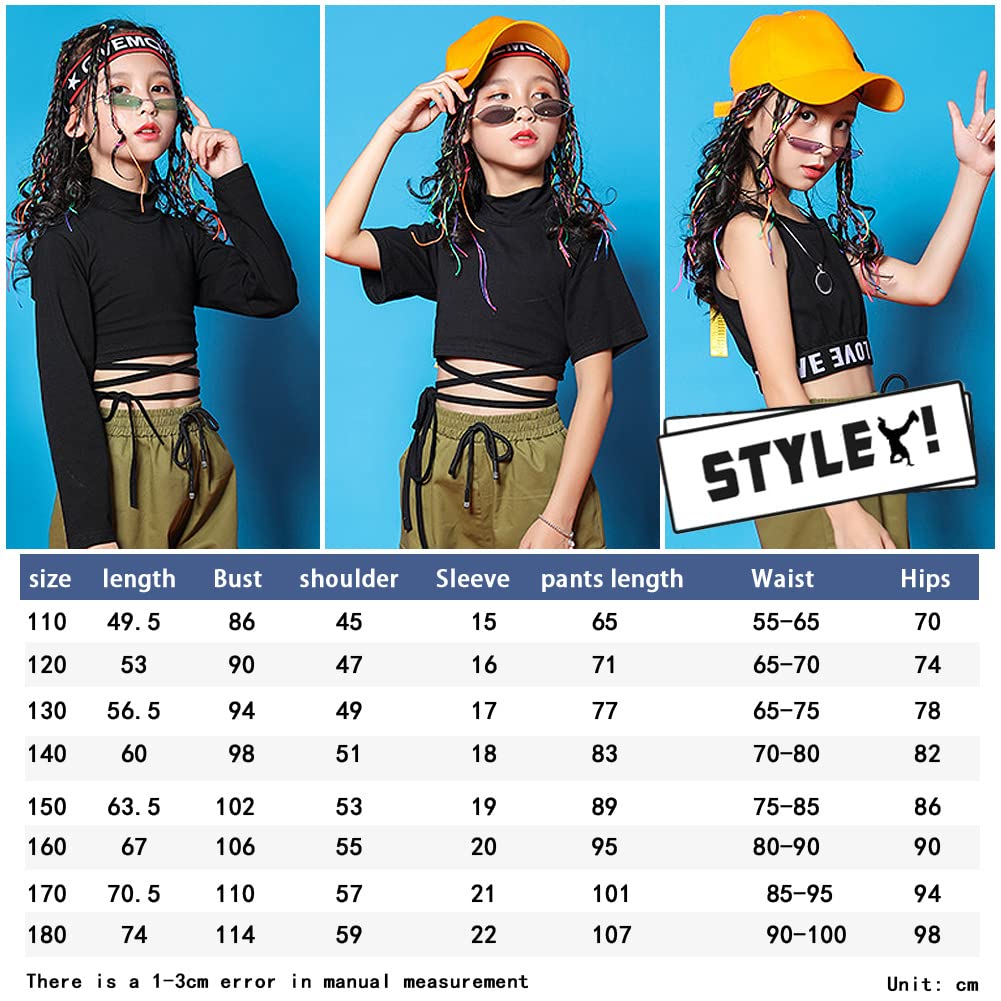 Ropa Niña Top Corto Hiphop Moda + Pantalones Cargo Conjunto 2 Piezas Traje Jazz Color Sólido para Edad 3-17 Años