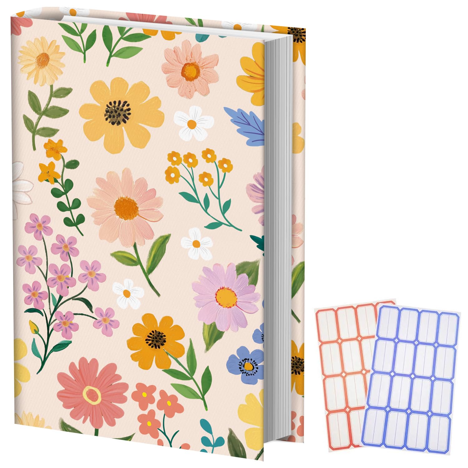 Anseal 1 Pack Floral Pattern Stretchable Book Sleeve Cover for Paperbacks Hardcovers Textbooks up to 9" x 12", Washable Reusable Book Protector with 2 Labels