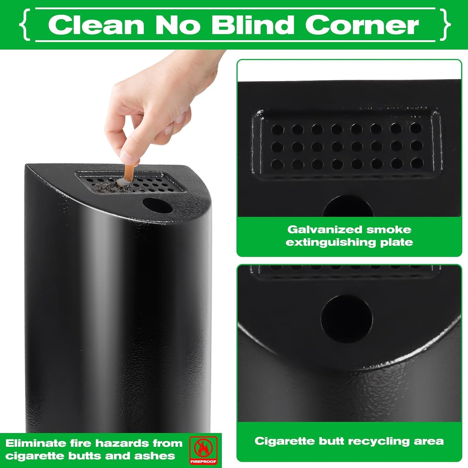 Cenicero de Pared con Tapa Bloqueable - Cenicero para Exterior/Interior de Chapa Galvanizada Resistente al Óxido, Fácil de Limpiar - Ideal para Restaurantes, Hoteles, Bares, Oficinas y Jardines