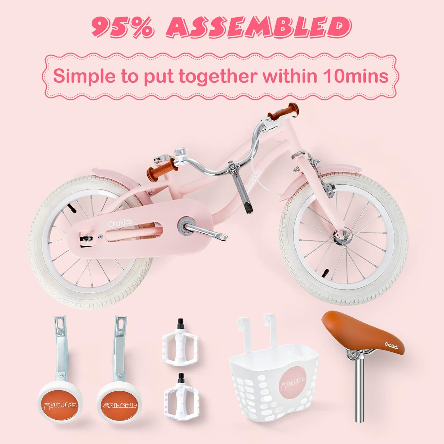 Olakids Kids Bike, 12 14 16 18 Inch Toddlers Bike with Training Wheels Basket Safety Bell Adjustable Seat Handlebar, Children's Bicycle for Girls Boys | Training Wheels, Basket, Safety Bell, Adjustable Seat, Adjustable Handlebar
