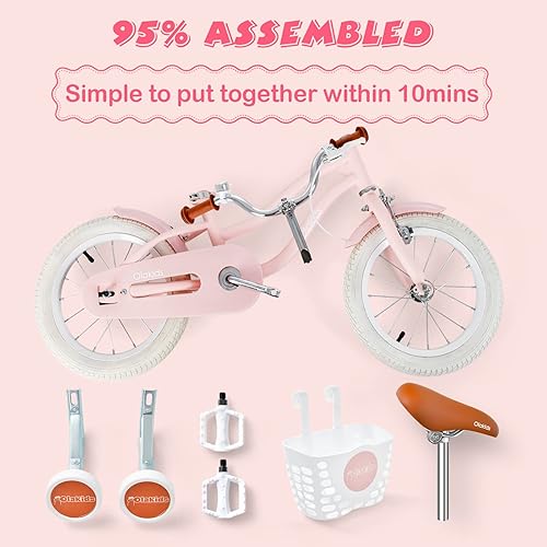Miniatura 8 de Olakids Bicicleta para niños, 12, 14, 16, 18 pulgadas, bicicleta para niños pequeños con ruedas de entrenamiento, cesta de seguridad, manillar de