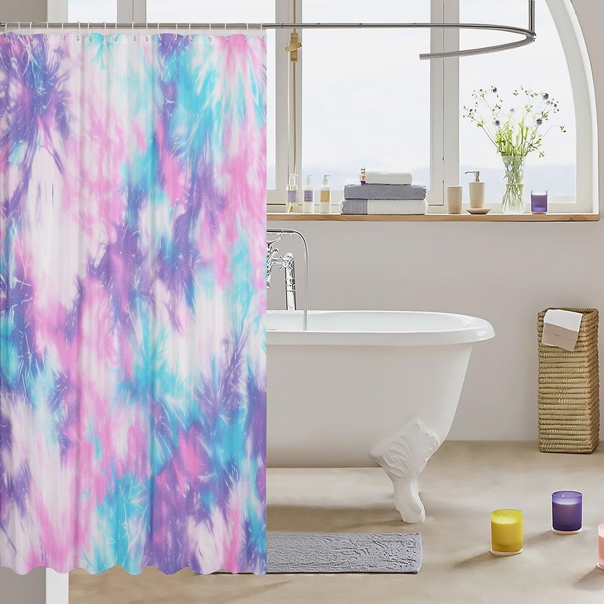 Feelyou Tie Dye Shower Curtain for Bathroom with 12 Hooks 72Wx72L image 3