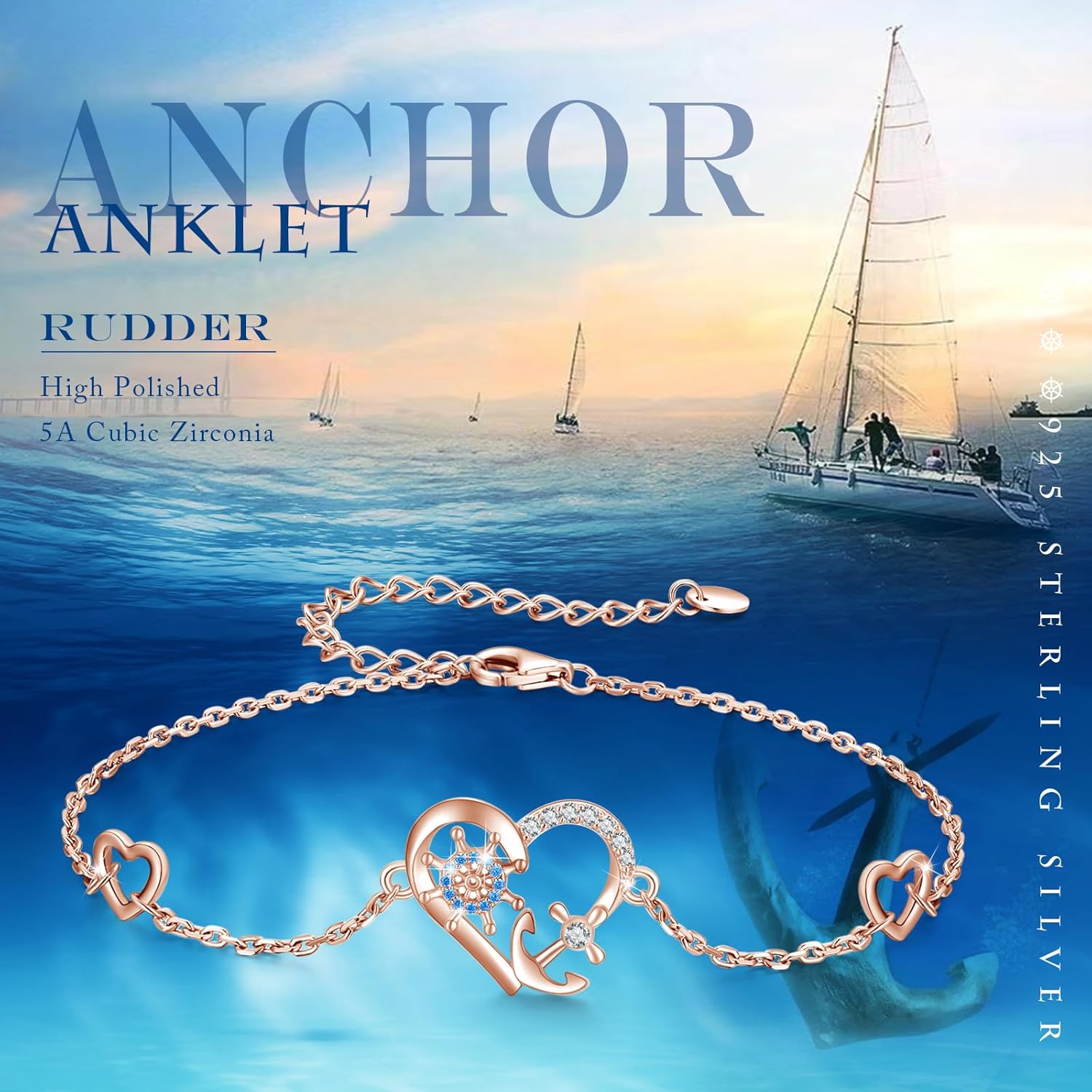 MEDWISE Multicolor Anchor Ankle Bracelets 925 Sterling Silver Anchor Jewelry Adjustable Anklet Summer Beach Jewelry for Daughter Women Wife Mom Christmas Gifts 2025 - Image 6
