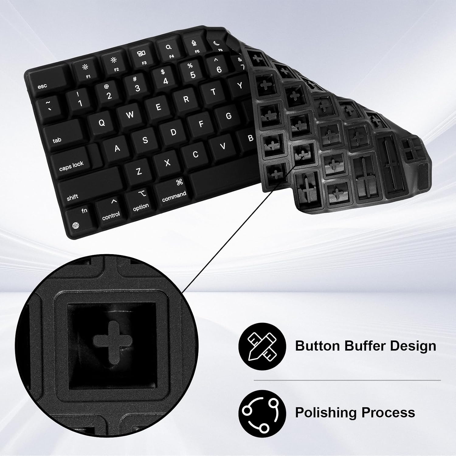 MOSISO Silicone Raised Keyboard Cover for Long Nails, Keyboard Cover with Cleaning Brush, Compatible with MacBook Air 15 M3 A3114 M2 A2941/Air 13.6/Pro 14/16 M4 M3 M2 M1, Black