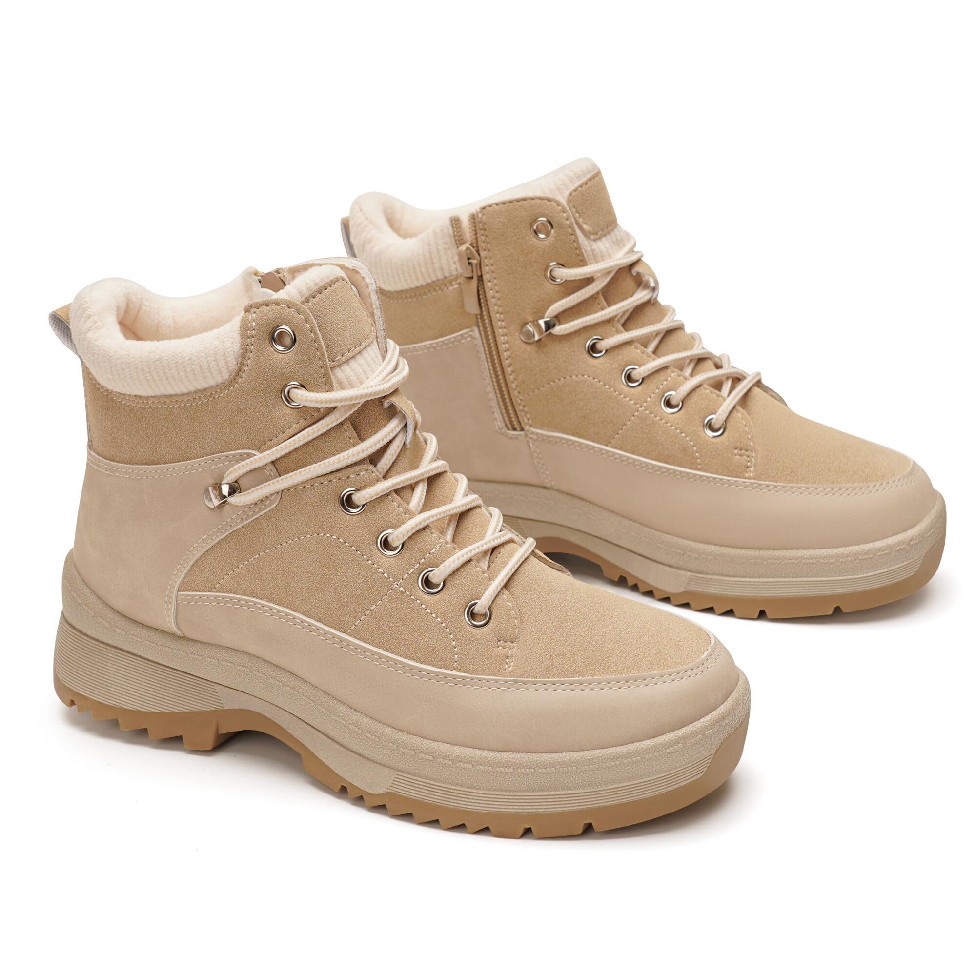 GLAMORA Botines de Invierno para Mujer, Botas de Nieve con Pelo, Suela de Goma Antideslizante, Cordones, Cremallera Lateral y Acabado Resistente al Agua