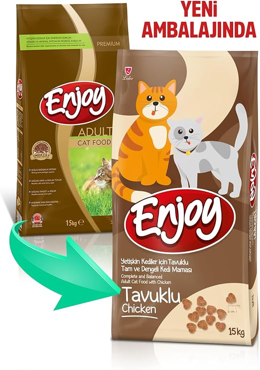 Enjoy Dry Cat Food, Chicken, Adult, 15 Kg Brown