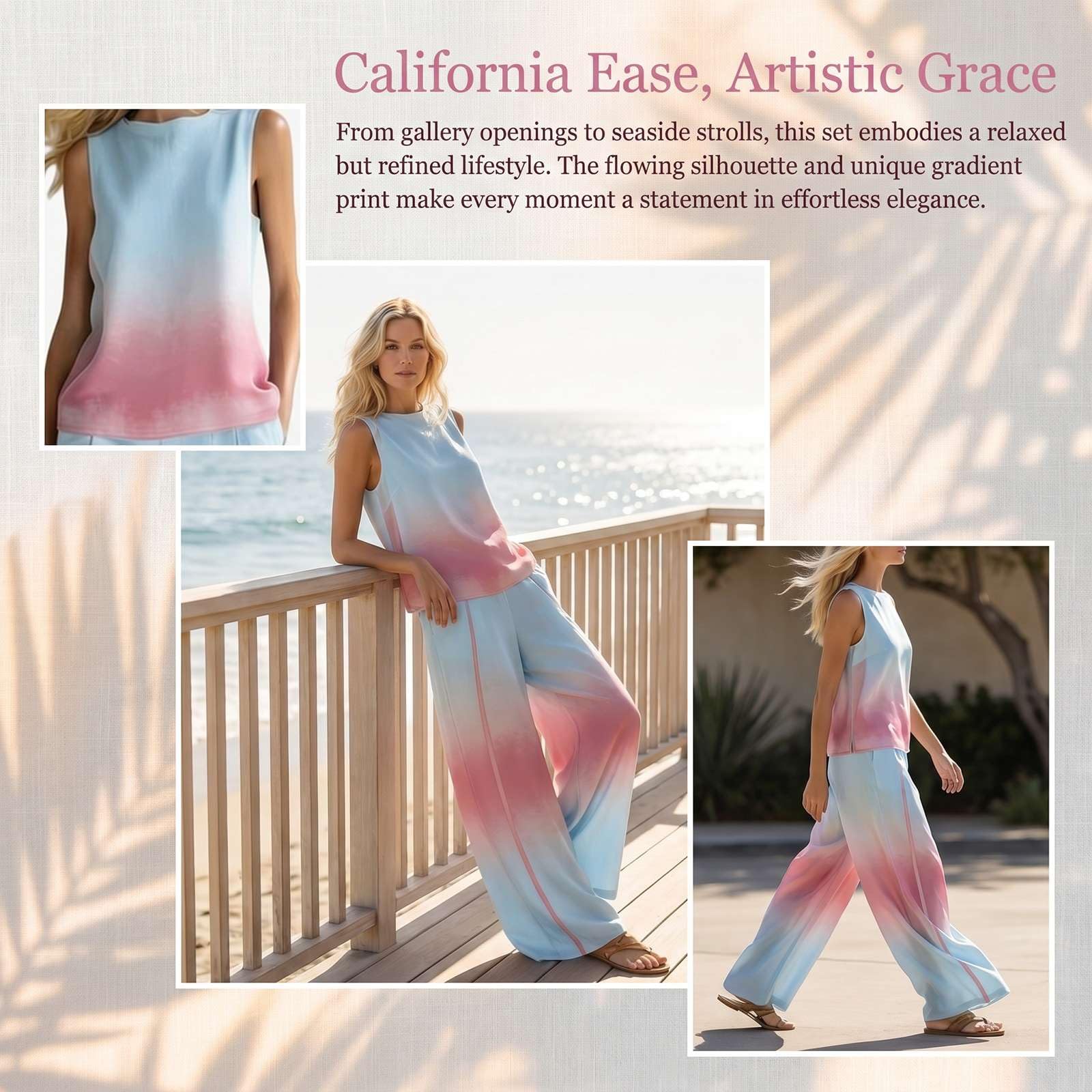 Générique Ensemble Femme 2 Pièces Été Chic - Débardeur Sans Manches et Pantalon Large Fluide Tenue Bicolore en Lin et Coton pour Vacances, Plage et Soirée Style Moderne et Élégant
