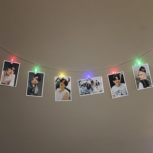 Miniatura 2 de Stray Kids Merch - Luz LED con clip de 4 colores con tarjetas fotográficas grandes, control remoto de 10 pies, 20 LED y 30 tarjetas Lomo de 3.1 x
