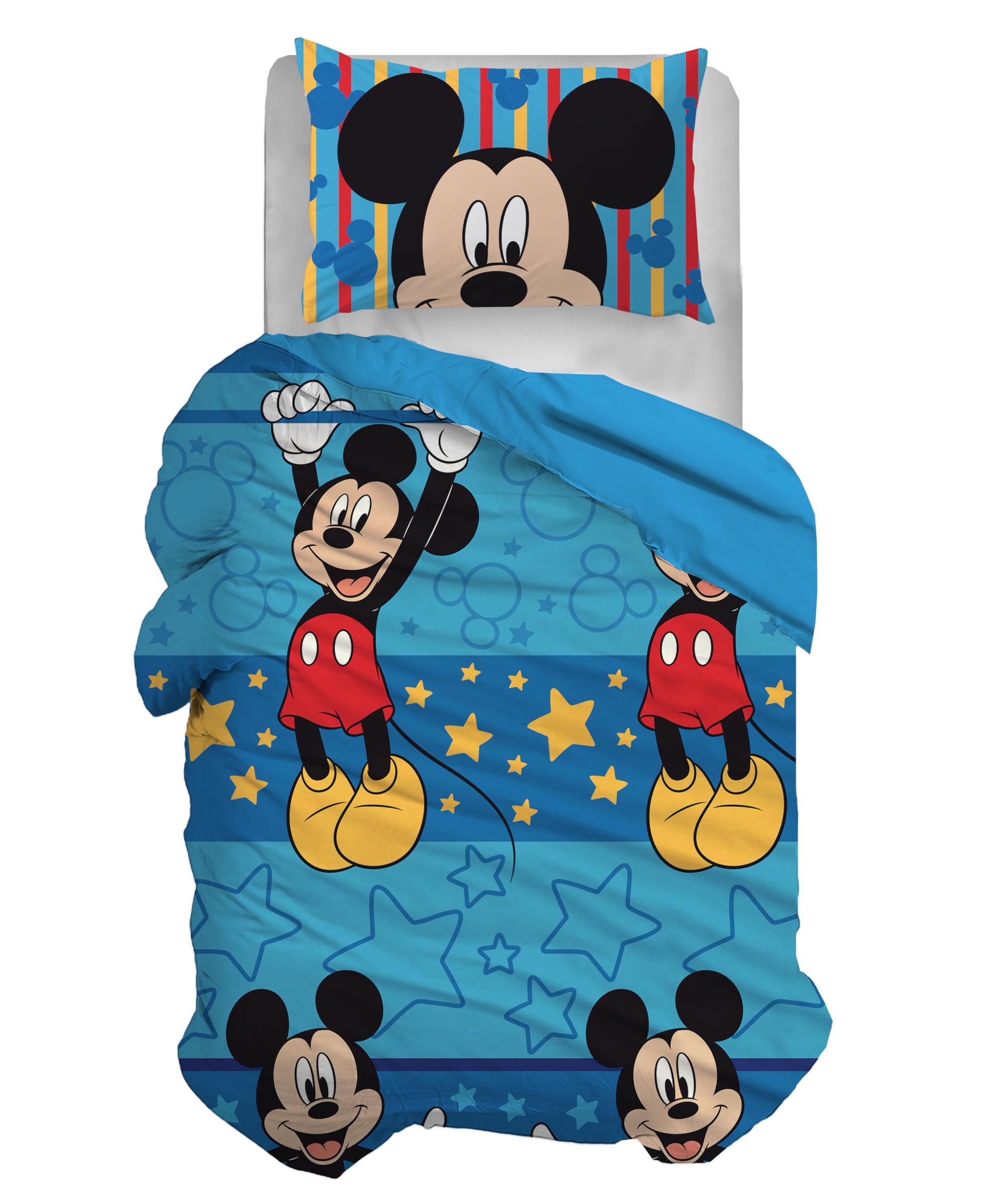 Parure de lit Disney 1 place coton housse de couette 155x200 et taie d'oreiller Mickey