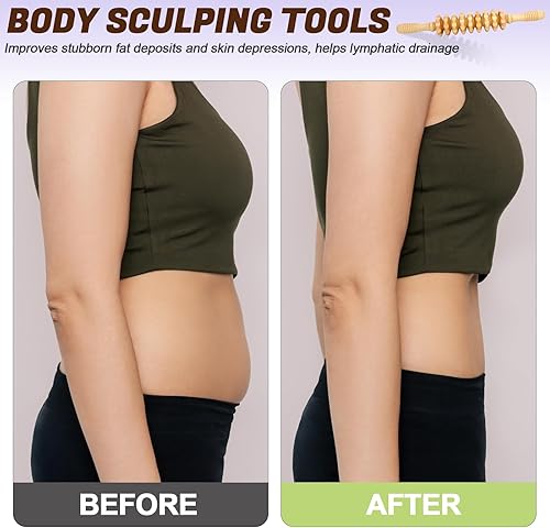 Miniatura 4 de Rodillo de masaje de madera para fascia, barra de masaje de liberación miofascial de mano con perillas de punto de activación para tejido profundo,