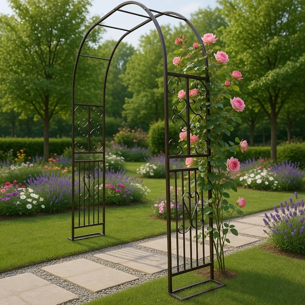 Garden Arch Trellisă180x40x230cm/Bronzeăfor Climbing Plants and Decoration, Metal Garden Arbor with Flat Base Design for Outdoor & Indoor, Lawn, Wooden Floor, Concrete