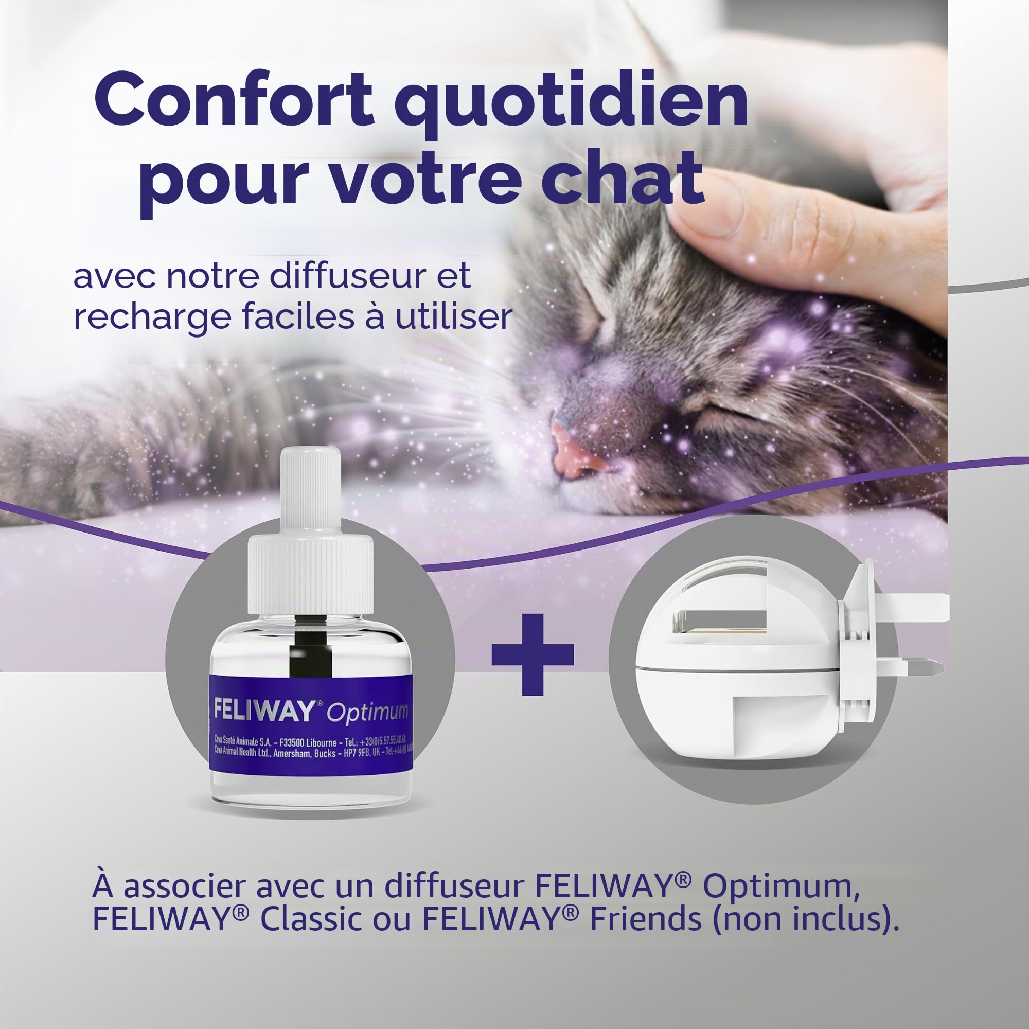 FELIWAY Optimum Recharge pour diffuseur de phéromones apaisante 30 Jours pour Chat sans Odeur 48 ML Aide à résoudre Les Signes de Stress chez Les Chats et Chatons, recommandé par Les vétérinaires