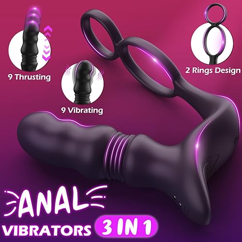 Miniatura 2 de Vibrador anal de empuje, masajeador de próstata TEPURON con 9 potentes modos de empuje y vibración, tapón de glúteos con anillo de pene y tapones