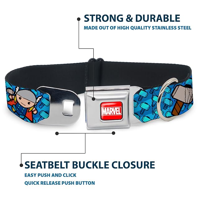 Foto 4 de 8 de Buckle Down 9 - 15 "Marvel Universo Carcasa Monogram Blues Poses/Martillo de Thor Collar de Perro