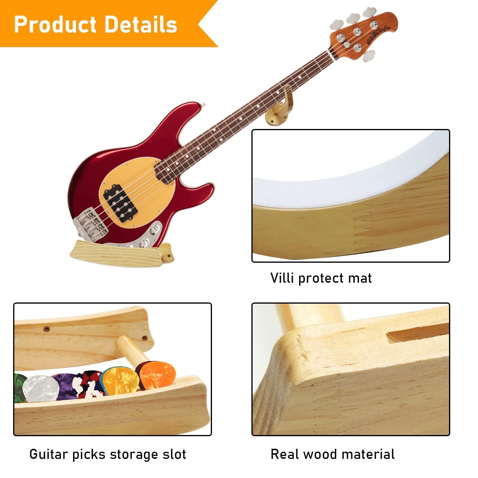 TTCR-II Yumzeco Soporte de Pared para Guitarra, Gancho para Colgar Guitarra Acústica Clásica, Percha de Pared Acolchados, Colgador pared Horizontal la Banjo, Mandolina