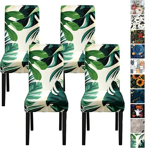 THISFIND Tropical Leaf Chair Covers for Dining Room – Stretch Removable Washable