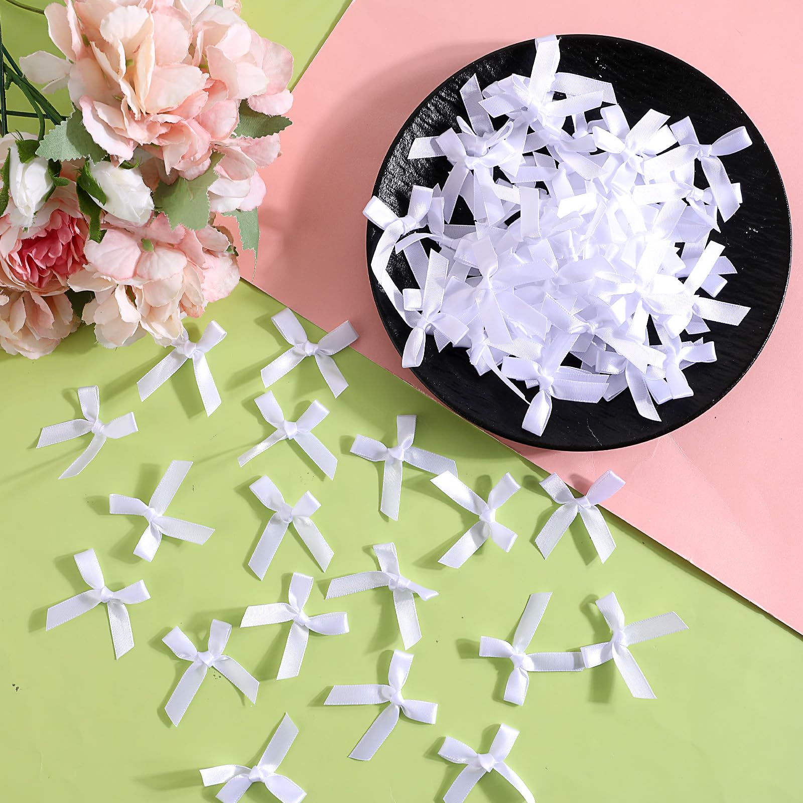 ZEYIYER 100PCS Mini Bows: Tiny Satin Flower Bows, White Fabric - DIY Craft, Wedding & Christmas Decoration - Image 3