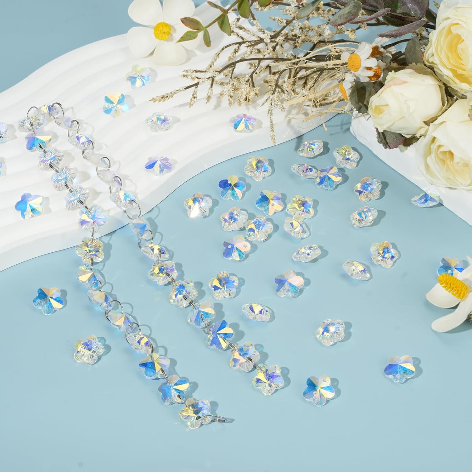 240Pcs Crystal Glass Beads for DIY Suncatcher Decor (AB Flower) image 3