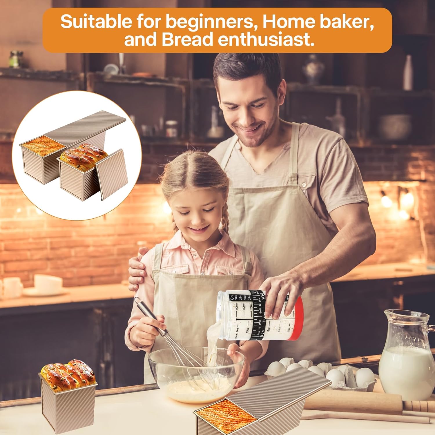 8 Pieces Baking Pans Set Pullman Loaf Pan with Lid, Non Stick Bread Baking Pan Oven Safe for Christmas Kitchen Baking Gifts