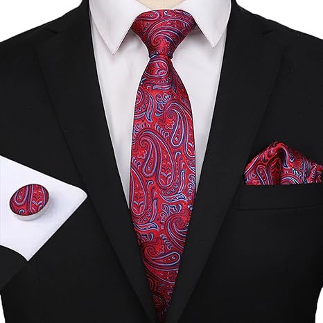 Amazon Co Jp メンズネクタイセット3ピースメンズファッションジャカードフローラルシルクネクタイポケットスクエアカフスボタンセットフォーマルビジネスウェディング Wine Red Home Kitchen