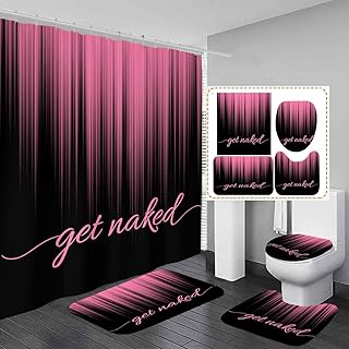 AAtter 4 Piece Pink and Black Shower Curtain Set Get Naked Ombre Girls W...
