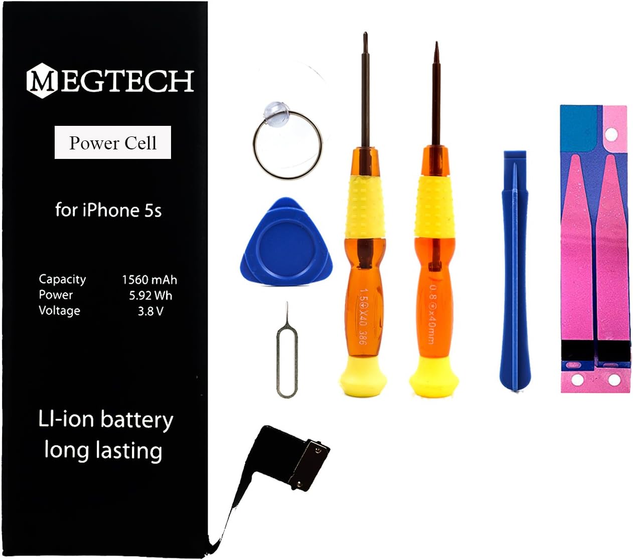 MEGTECH Replacement Battery Compatible with iPhone 5s and 5c with Toolkit and adhesive