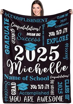 Corissy Custom Blanket with Name Customized Flannel Blanket for Graduates 2025 Graduation Gifts for Her/Him Graduation Tapestry Gifts for High School/College/Masters Degree
