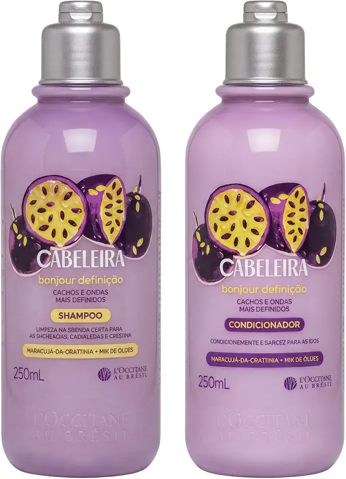 Kit Bonjour Definição Cabeleira Maracujá Shampoo e Condicionador 250ml cada Cabelo Ondulado, Cacheado e Crespos