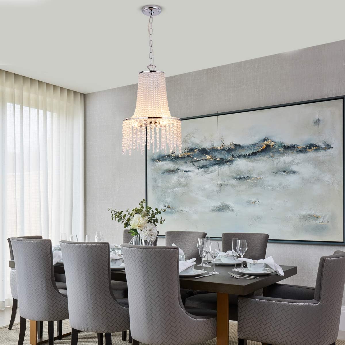 Black Friday Clearance VILUXY Contemporary Glass Beaded Pendant Light Modern Chandelier Chrome Finish for Bedroom, Livingroom, Gril Room 3-Light Greatest Product VILUXY Contemporary Glass Beaded Pendant Light Modern Chandelier Chrome Finish for Bedroom, Livingroom, Gril Room 3-Light