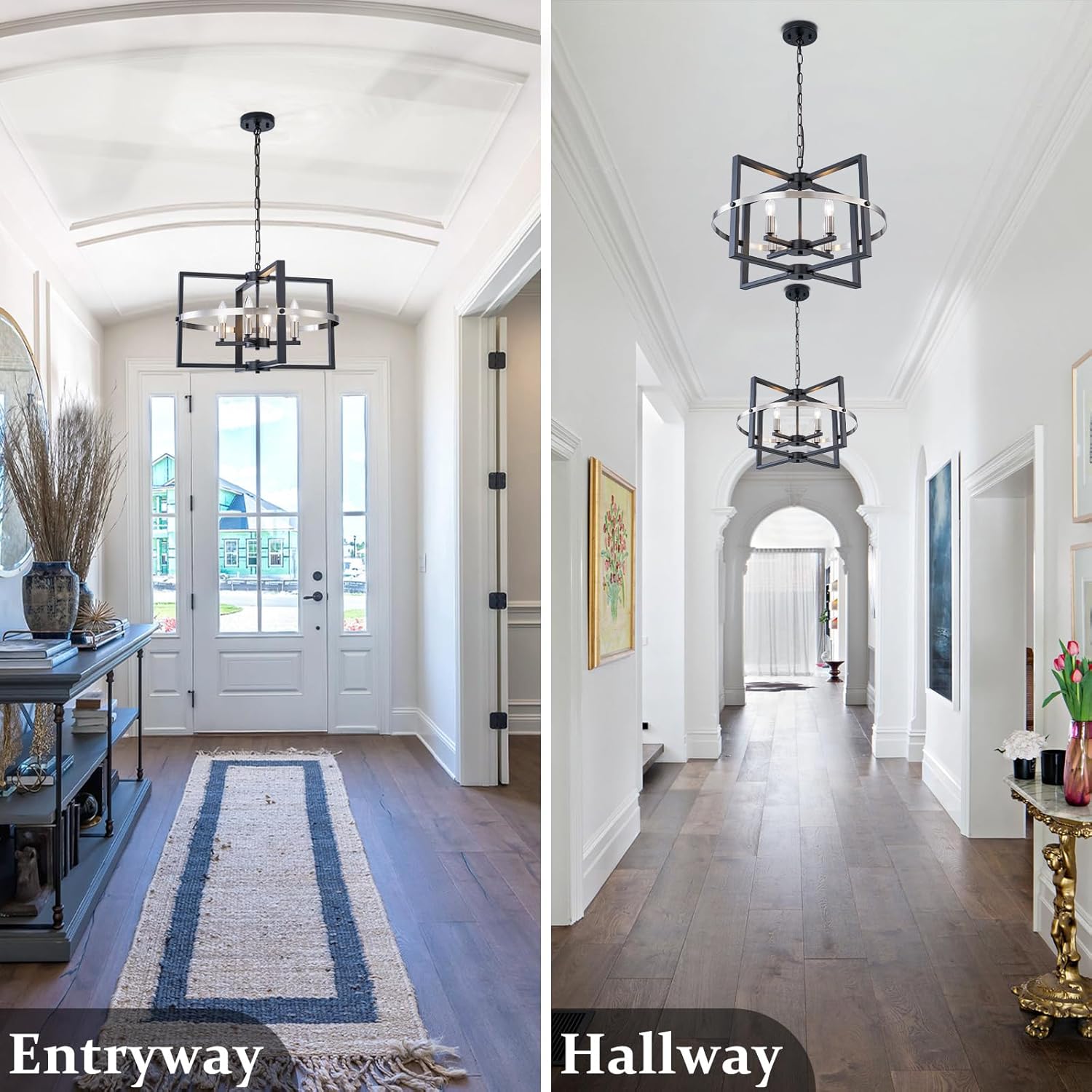 21'' Modern Dining Room Light Fixture Foyer Chandelier Black Brushed Nickel Pendant Light Fixture 4-Light Modern Industrial Ceiling Hanging Lighting for Kitchen Island Living Room Bedroom Entryway