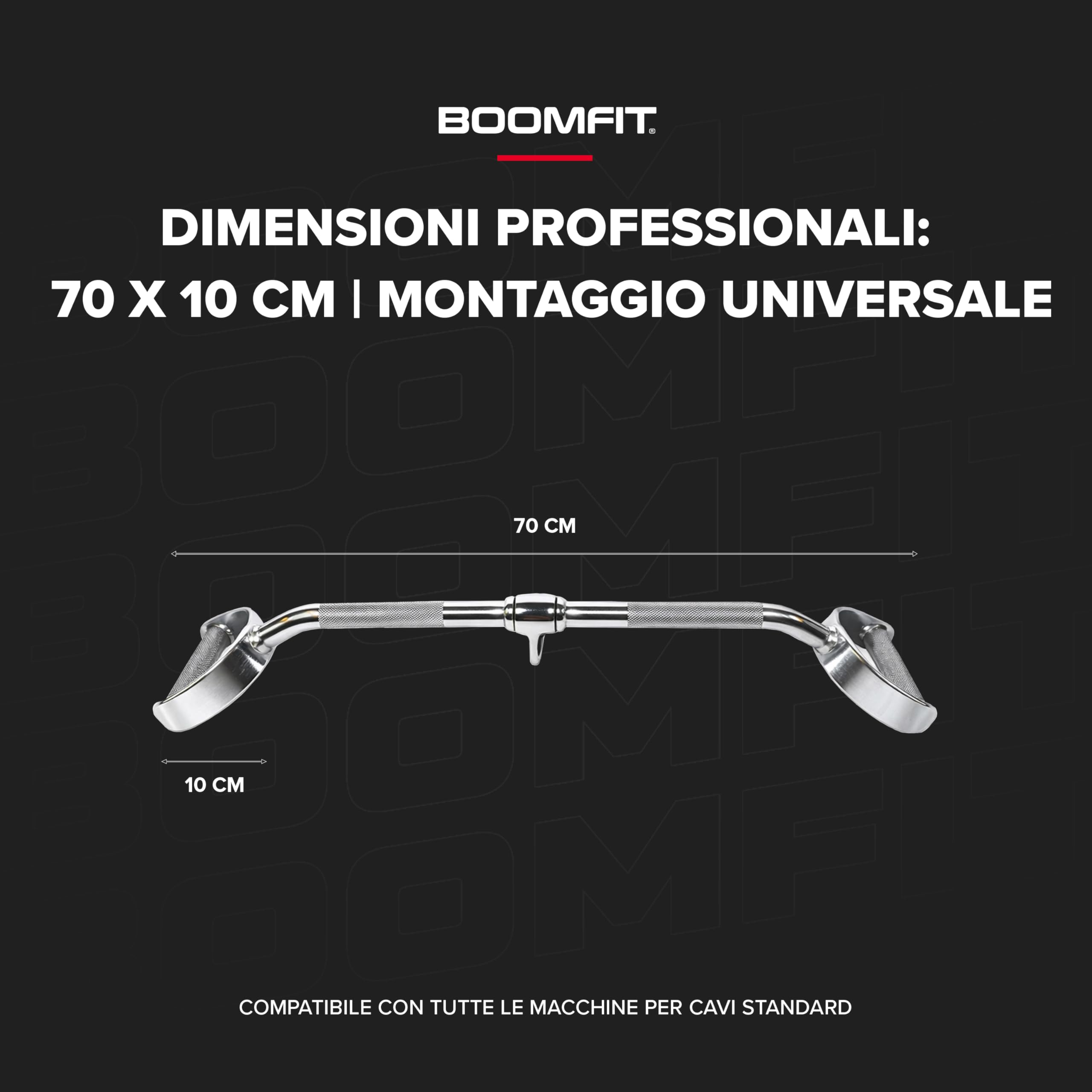 BOOMFIT Barre per LAT Machine e Pulldown in Acciaio Cromato | Presa Larga Media e Multi Posizione per Dorsali Ampi e Schiena | 5 Modelli da 49 a 120 cm con Moschettone Universale | Attacco a moschettone universale a cambio rapido, compatibile con qualsias