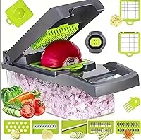 Vista 6 de Veggie slicer 16 pieces (Gray, 1) 16 pieces hand operated vegetable slicer, veggie chopper, food chopper, onion cutter.