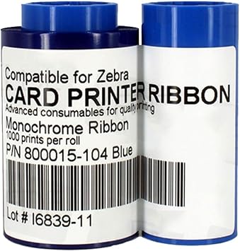 800015-104 Blue Ribbon Tape Compatible for Zebra/Eltron P300 P310 P320i P330i P400C P420C P420i P430i P500C P520C Printers 1000 Images
