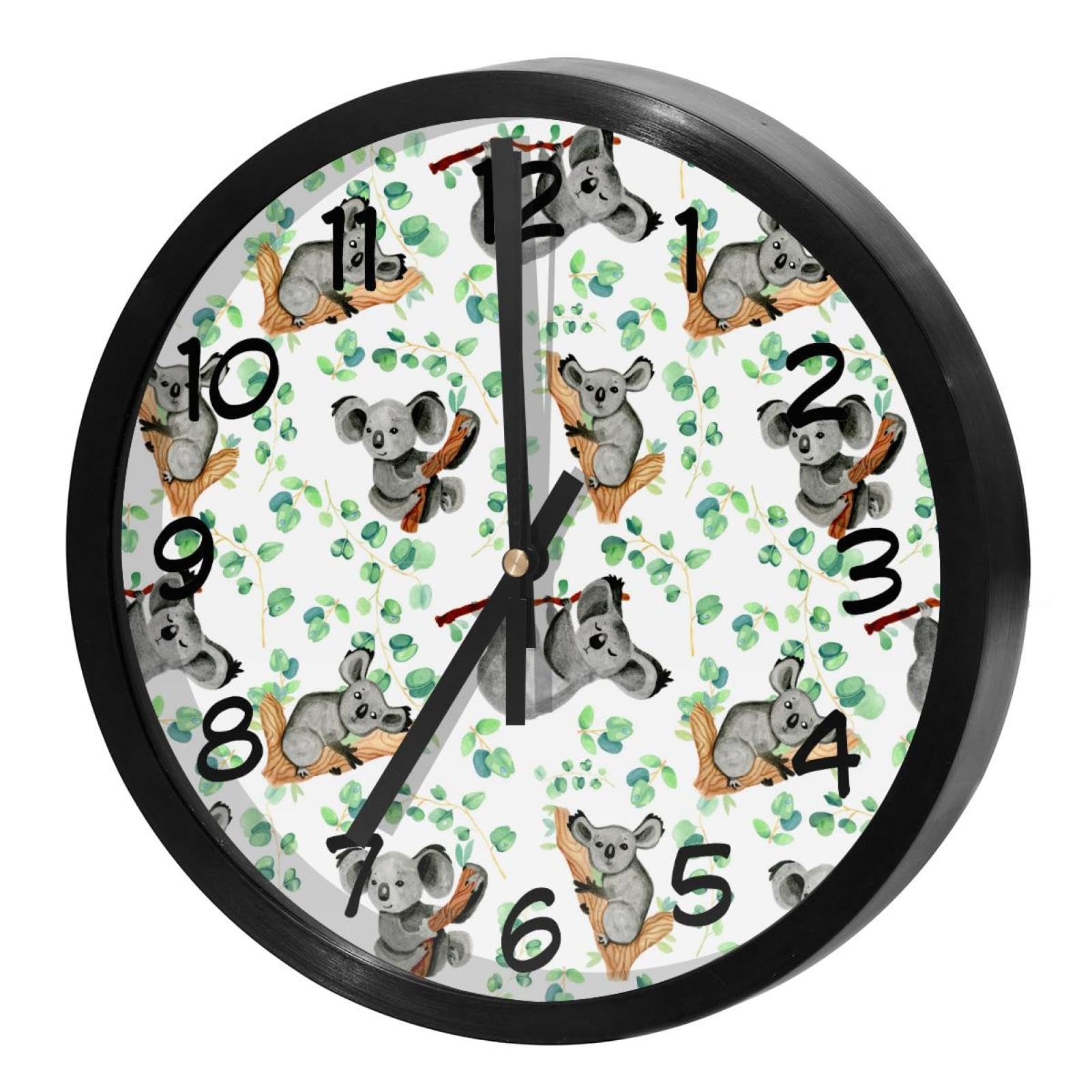 Horloge murale silencieuse à quartz motif koala aquarelle pour décoration de maison