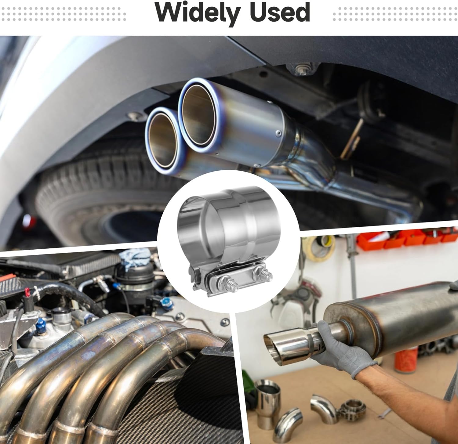 3" Exhaust Clamps, 4 Pcs Stainless Steel Lap Joint Band Clamps with M10 Bolts for Mufflers, Pipes, Converters, Ideal for Automotive Exhaust Repair, HVAC Connections