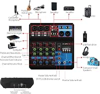 Kamanan Professzionális DJ Keverőpult 5 Csatornával - Hordozható Digitális Hangkeverő Bluetooth és USB MP3 Funkcióval, 48V Phantom Power, Él 3