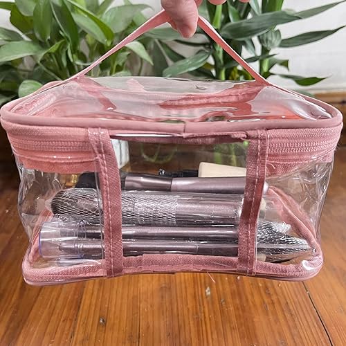 Miniatura 3 de Bolsas de maquillaje transparentes, 2 bolsas de cosméticos transparentes, rosado, negro
