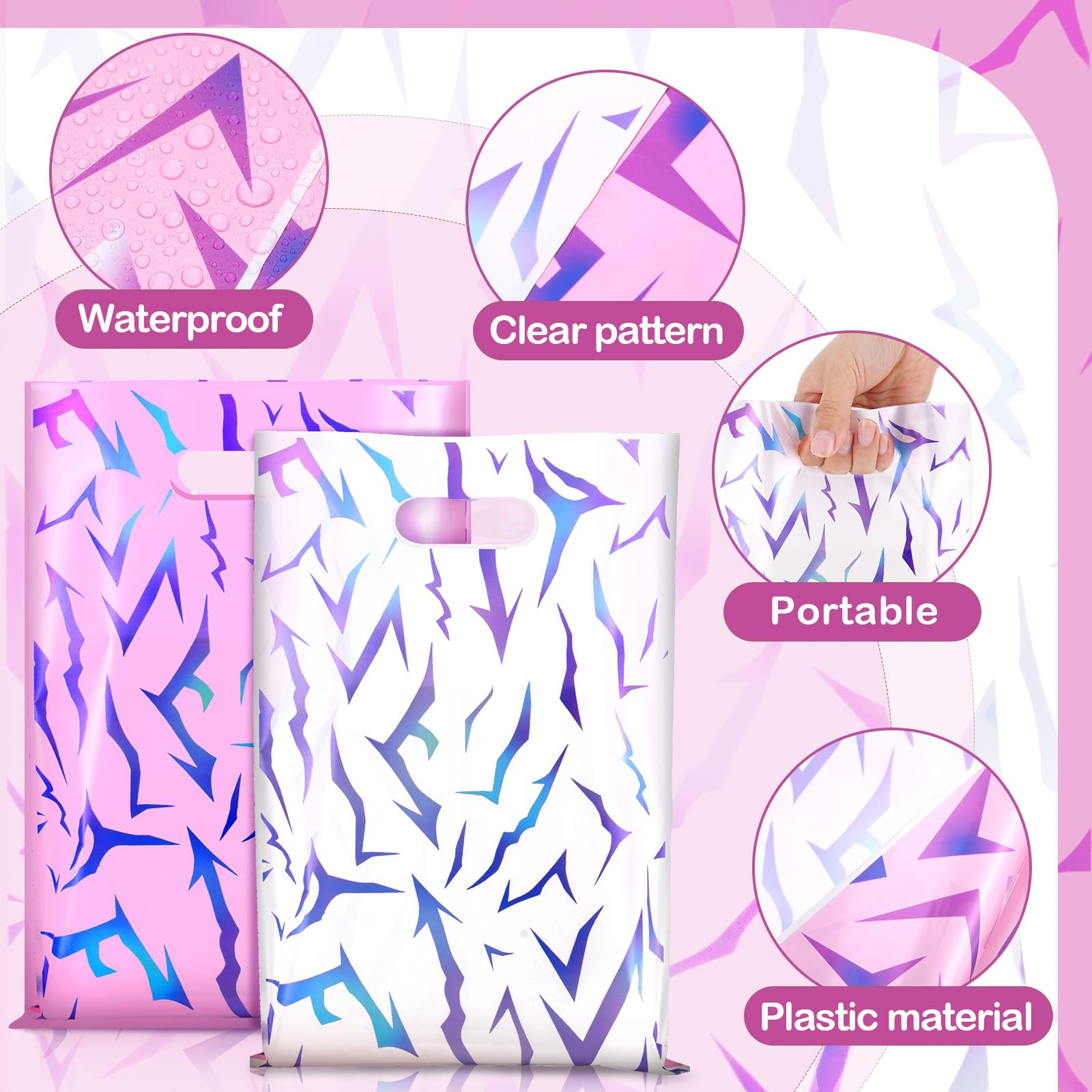 MTWENWENZY 50 sacchetti per bomboniere K Pop con manici, in plastica, motivo energia demoniaca, sacchetti regalo estetici, per ragazze, film, feste di compleanno
